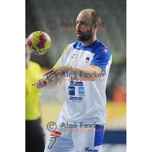 Vid Kavticnik of Slovenia in action during eight-final match between Slovenia and Russia at Handball World Championships 2013 in Barcelona, Spain on January 23, 2013 