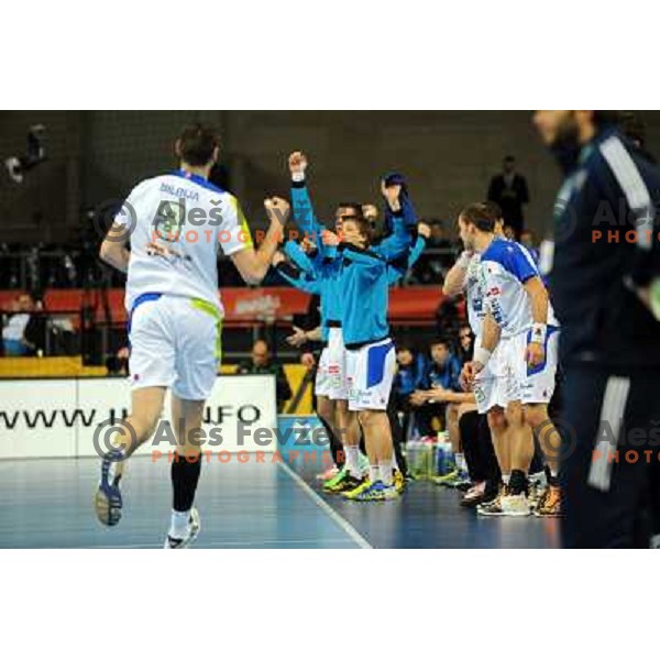 Players of Slovenia in action during eight-final match between Slovenia and Russia at Handball World Championships 2013 in Barcelona, Spain on January 23, 2013 