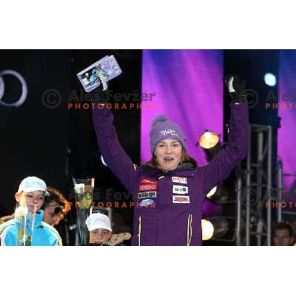 Tina Maze of Slovenia during official draw of starting numbers for FIS Audi World Cup Alpine skiing Giant Slalom in Maribor, Slovenia on January 25, 2013 