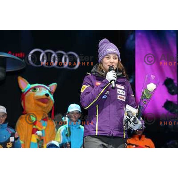 Tina Maze of Slovenia during official draw of starting numbers for FIS Audi World Cup Alpine skiing Giant Slalom in Maribor, Slovenia on January 25, 2013 