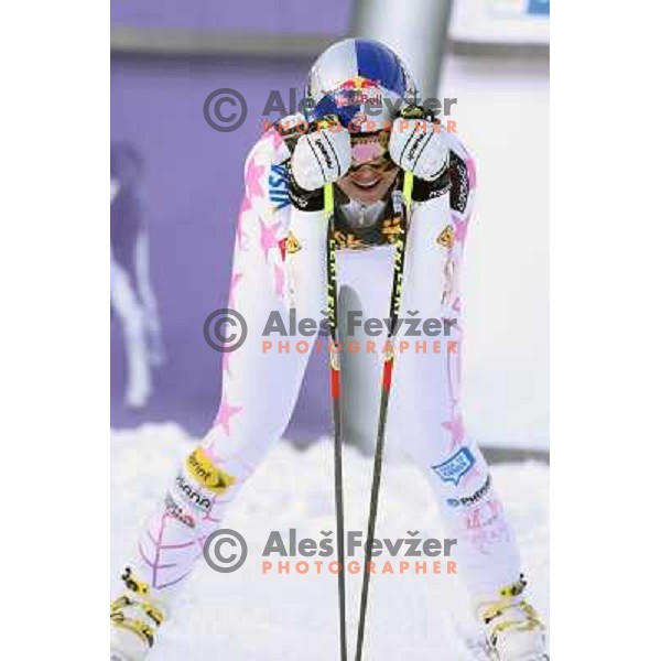 Lindsey Vonn of USA, winner of Audi FIS SKI World Cup Giant Slalom in Maribor, Slovenia on January 26, 2013 