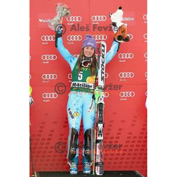 Tina Maze of Slovenia, winner of AUDI FIS Ski World Cup Slalom Race for 49.Golden Fox- Zlata Lisica in Maribor, Slovenia on January 27, 2013 
