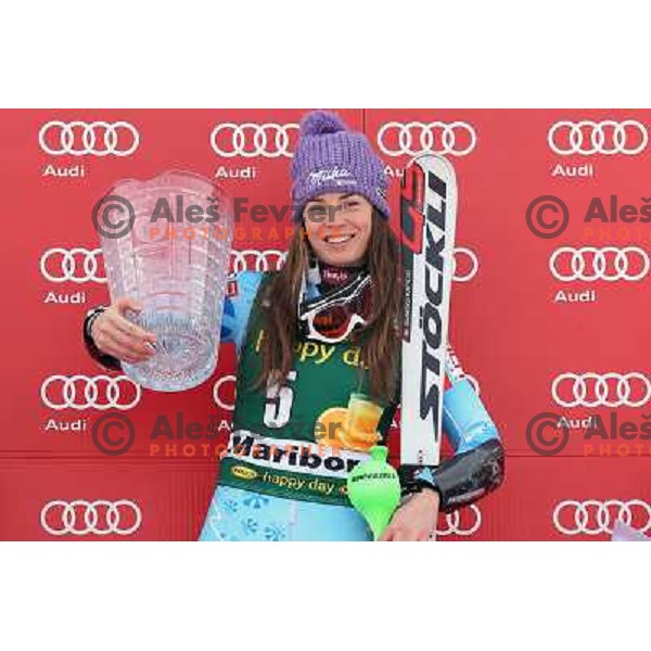Tina Maze of Slovenia, winner of AUDI FIS Ski World Cup Slalom Race for 49.Golden Fox- Zlata Lisica in Maribor, Slovenia on January 27, 2013 