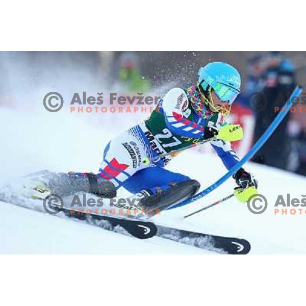 Anne Sophie Barthet (FRA) skiing in first run of Audi FIS Ski World Cup slalom for 49.Golden Fox Trophy-Zlata Lisica in Maribor, Slovenia in January 27, 2013 