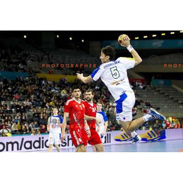 Jure Dobelsek of Slovenia in action during bronze match between Slovenia and Croatia at Handball World Championships 2013 in Barcelona, Spain on January 26, 2013 