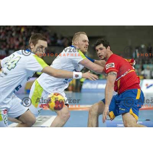 Miha Zvizej of Slovenia in action during semi-final match between Slovenia and Spain at Handball World Championships 2013 in Barcelona, Spain on January 25, 2013 