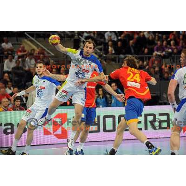 Uros Zorman of Slovenia in action during semi-final match between Slovenia and Spain at Handball World Championships 2013 in Barcelona, Spain on January 25, 2013 
