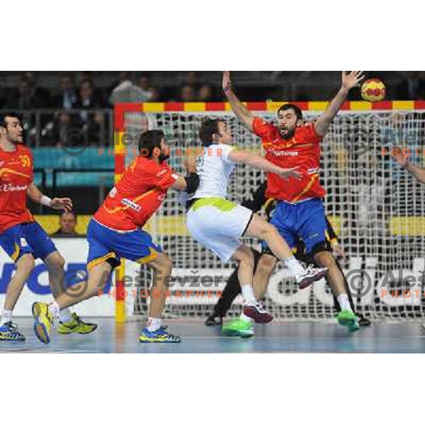 Uros Zorman of Slovenia in action during semi-final match between Slovenia and Spain at Handball World Championships 2013 in Barcelona, Spain on January 25, 2013 