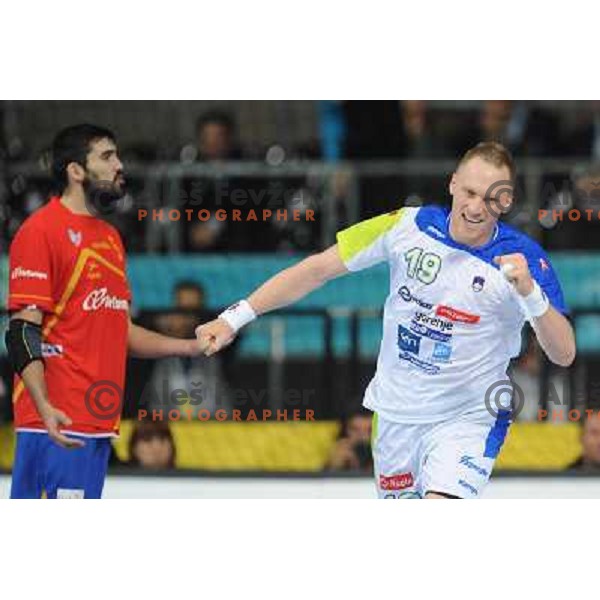 Miha Zvizej of Slovenia in action during semi-final match between Slovenia and Spain at Handball World Championships 2013 in Barcelona, Spain on January 25, 2013 
