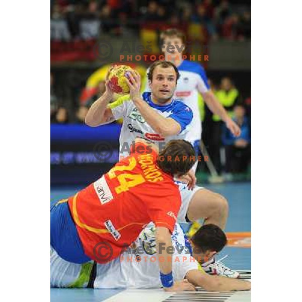 Uros Zorman of Slovenia in action during semi-final match between Slovenia and Spain at Handball World Championships 2013 in Barcelona, Spain on January 25, 2013 