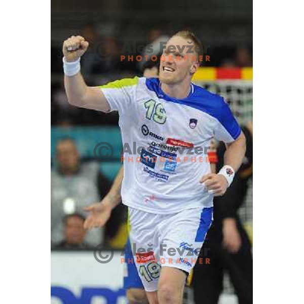 Miha Zvizej of Slovenia in action during semi-final match between Slovenia and Spain at Handball World Championships 2013 in Barcelona, Spain on January 25, 2013 