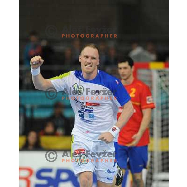 Miha Zvizej of Slovenia in action during semi-final match between Slovenia and Spain at Handball World Championships 2013 in Barcelona, Spain on January 25, 2013 