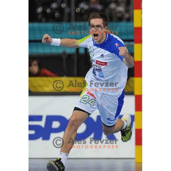 Gasper Marguc of Slovenia in action during semi-final match between Slovenia and Spain at Handball World Championships 2013 in Barcelona, Spain on January 25, 2013 