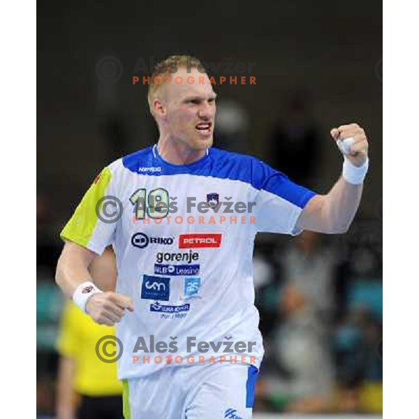 Miha Zvizej of Slovenia in action during semi-final match between Slovenia and Spain at Handball World Championships 2013 in Barcelona, Spain on January 25, 2013 