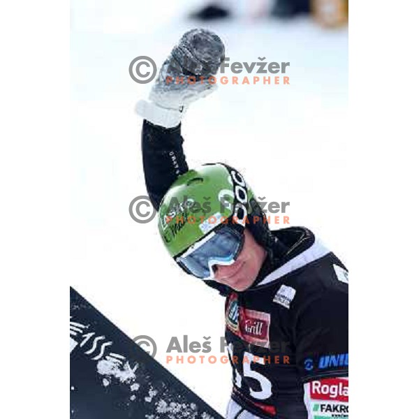 Rok Marguc of Slovenia during Men\'s Parallel Giant Slalom, FIS Snowboard World Cup at Rogla, Slovenia on February 8, 2013 