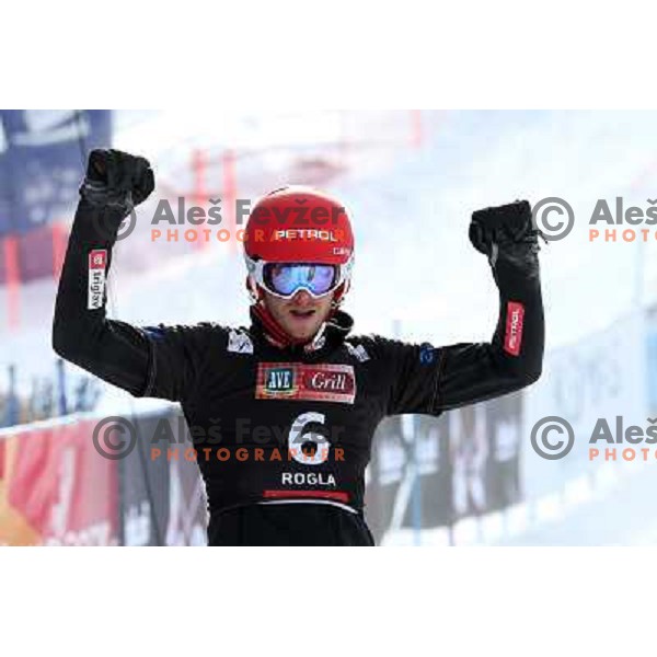 Zan Kosir of Slovenia during Men\'s Parallel Giant Slalom, FIS Snowboard World Cup at Rogla, Slovenia on February 8, 2013 