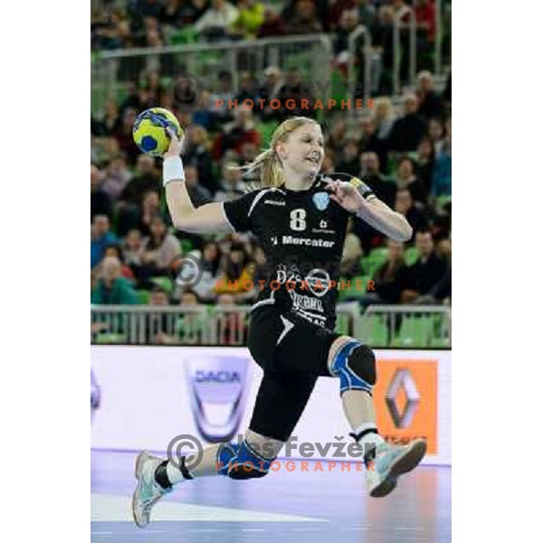 Tamara Mavsar of Krim Mercator in action during handball match Krim Mercator - Oltchim Valcea in EHF Women\'s Champion league, played in Arena Stozice, Ljubljana, Slovenia on February 10, 2013 