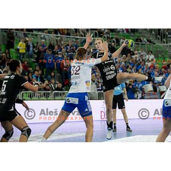 Barbara Lazovic of Krim Mercator in action during handball match Krim Mercator - Oltchim Valcea in EHF Women\'s Champion league, played in Arena Stozice, Ljubljana, Slovenia on February 10, 2013 