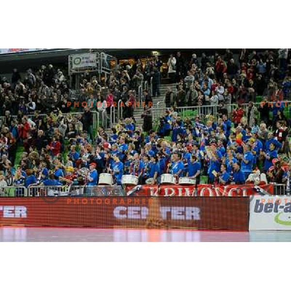 Krim fans in action during handball match Krim Mercator - Oltchim Valcea in EHF Women\'s Champion league, played in Arena Stozice, Ljubljana, Slovenia on February 10, 2013 