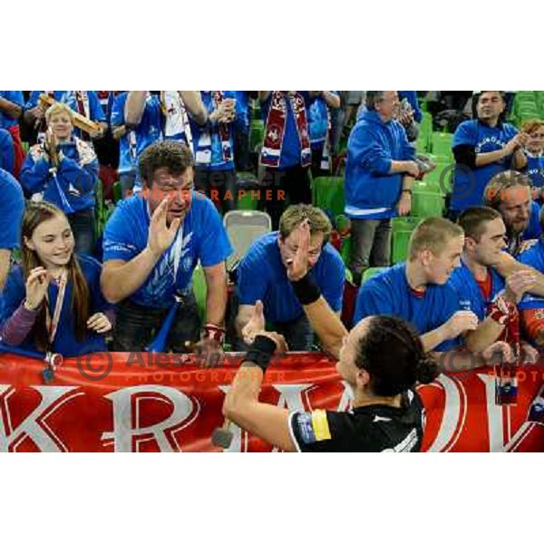 Krim fans in action during handball match Krim Mercator - Oltchim Valcea in EHF Women\'s Champion league, played in Arena Stozice, Ljubljana, Slovenia on February 10, 2013 