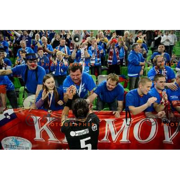 Krim fans in action during handball match Krim Mercator - Oltchim Valcea in EHF Women\'s Champion league, played in Arena Stozice, Ljubljana, Slovenia on February 10, 2013 