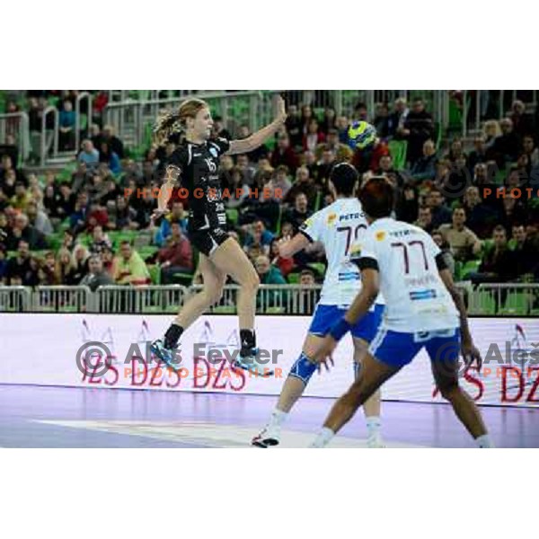 Barbara Lazovic of Krim Mercator in action during handball match Krim Mercator - Oltchim Valcea in EHF Women\'s Champion league, played in Arena Stozice, Ljubljana, Slovenia on February 10, 2013 