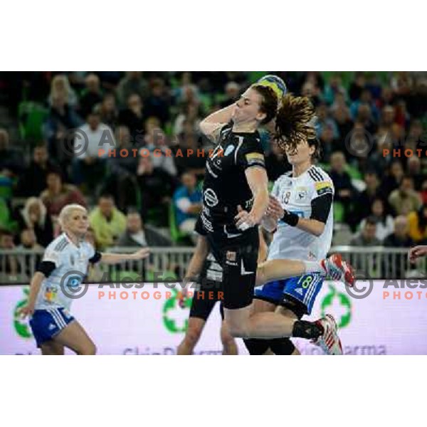 Linne Torstensson of Krim Mercator in action during handball match Krim Mercator - Oltchim Valcea in EHF Women\'s Champion league, played in Arena Stozice, Ljubljana, Slovenia on February 10, 2013 