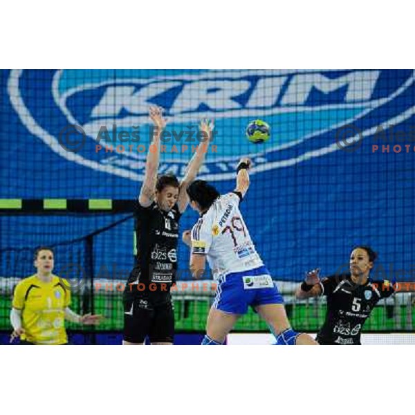 Linne Torstensson of Krim Mercator in action during handball match Krim Mercator - Oltchim Valcea in EHF Women\'s Champion league, played in Arena Stozice, Ljubljana, Slovenia on February 10, 2013 