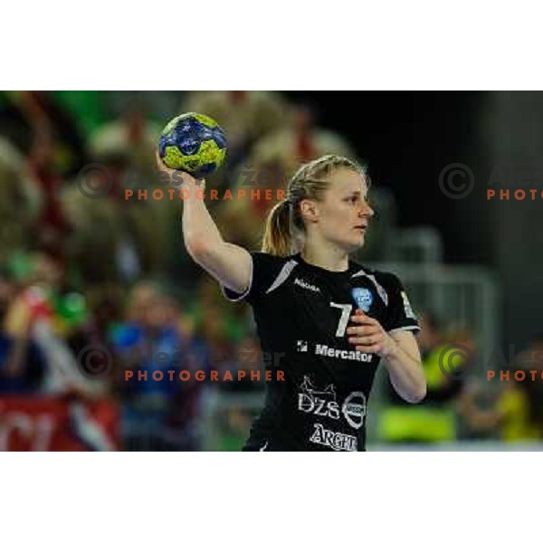 Nina Worz of Krim Mercator in action during handball match Krim Mercator - Oltchim Valcea in EHF Women\'s Champion league, played in Arena Stozice, Ljubljana, Slovenia on February 10, 2013 