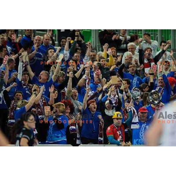 Krim fans in action during handball match Krim Mercator - Oltchim Valcea in EHF Women\'s Champion league, played in Arena Stozice, Ljubljana, Slovenia on February 10, 2013 