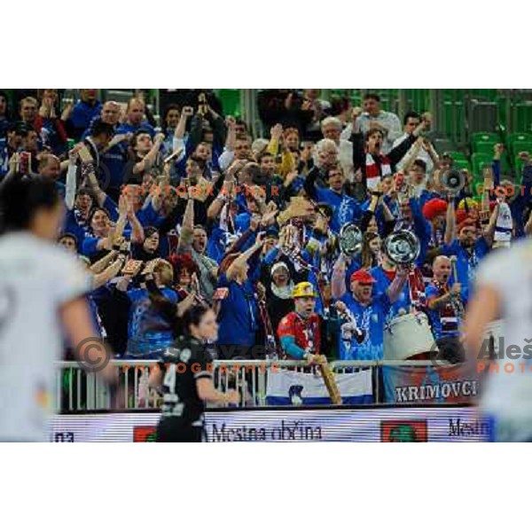 Krim fans in action during handball match Krim Mercator - Oltchim Valcea in EHF Women\'s Champion league, played in Arena Stozice, Ljubljana, Slovenia on February 10, 2013 