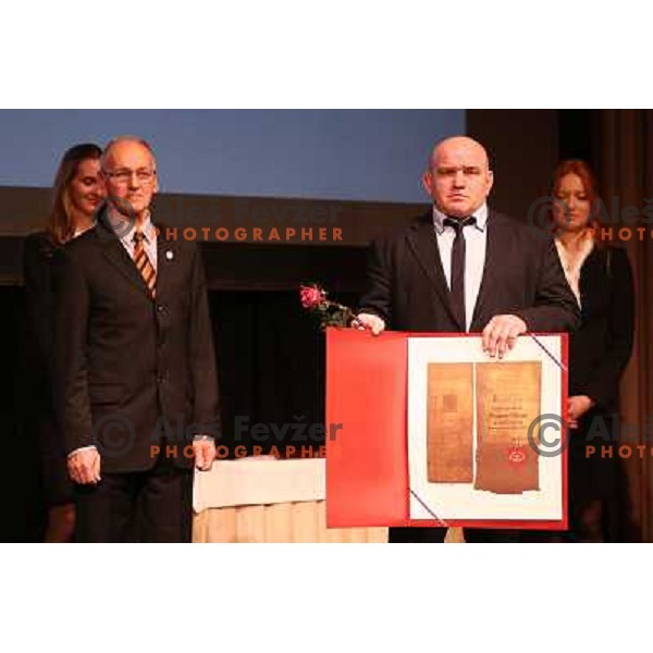 Miro Cerar and Marjan Fabjan during Annual Bloudek Prizes, event in hotel Union, Ljubljana, Slovenia on February 12, 2013 