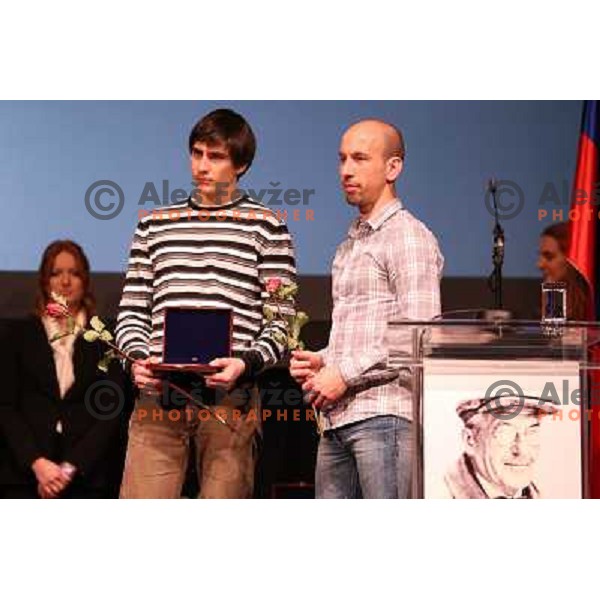 luka Strazar and Nejc Marcic during Annual Bloudek Prizes, event in hotel Union, Ljubljana, Slovenia on February 12, 2013 