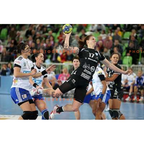 Linne Torstensson of Krim Mercator in action during handball match Krim Mercator-Oltchim Valcea in EHF Women\'s Champions league, played in Arena Stozice, Ljubljana, Slovenia on February 10, 2013 