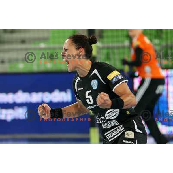 Olivida Piedade of Krim Mercator in action during handball match Krim Mercator-Oltchim Valcea in EHF Women\'s Champions league, played in Arena Stozice, Ljubljana, Slovenia on February 10, 2013 