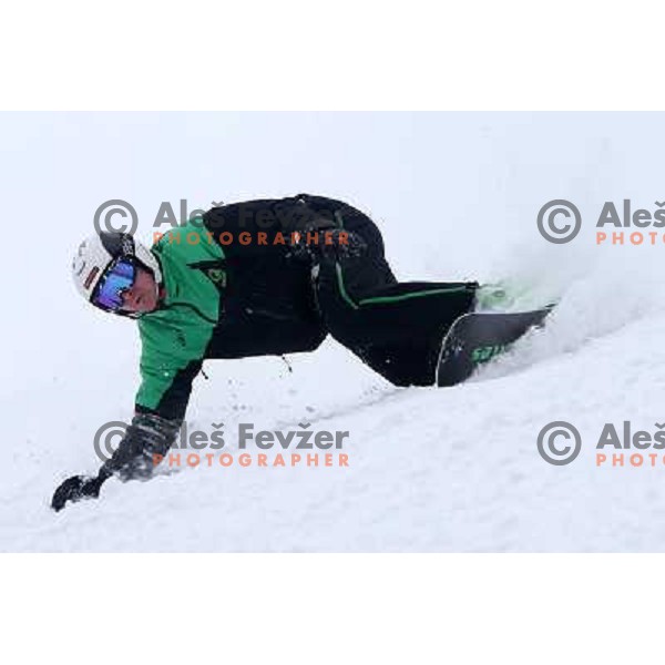 Jani Goltes, owner of Goltes snowboarding during Goltes Carving festival at Rogla Ski resort, Slovenia on February 15, 2013 