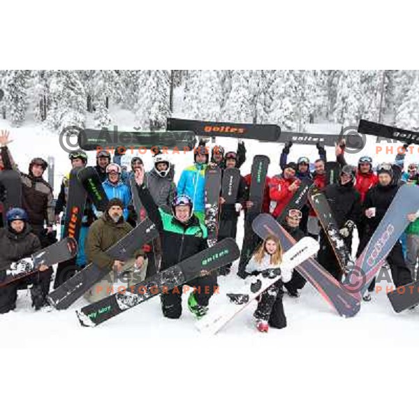 Fresh powder action during Goltes Carving festival at Rogla Ski resort, Slovenia on February 15, 2013 