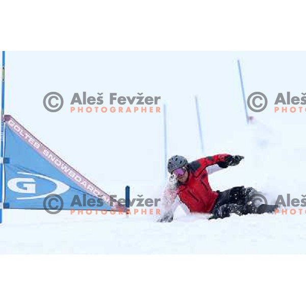 Fresh powder action during Goltes Carving festival at Rogla Ski resort, Slovenia on February 15, 2013 