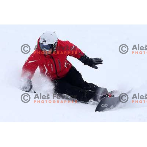 Fresh powder action during Goltes Carving festival at Rogla Ski resort, Slovenia on February 15, 2013 