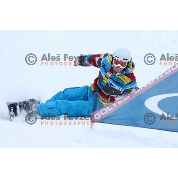 Fresh powder action during Goltes Carving festival at Rogla Ski resort, Slovenia on February 15, 2013 