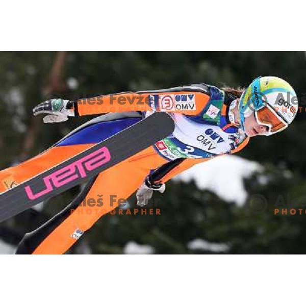 Ursa Bogataj of Slovenia during FIS Ski jumping World Cup Ladies competition in Ljubno, Slovenia on February 16, 2013 