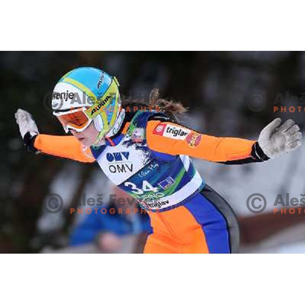 Ursa Bogataj of Slovenia during FIS Ski jumping World Cup Ladies competition in Ljubno, Slovenia on February 16, 2013 