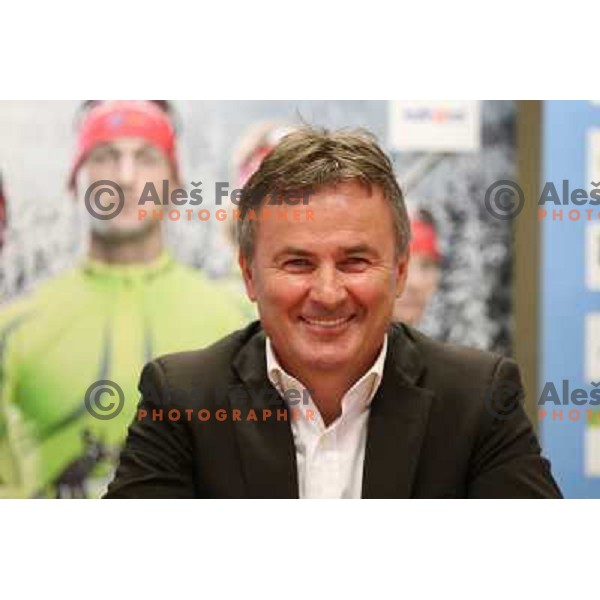 Primoz Ulaga at press conference after World Biathlon Championships 2013 in Ljubljana,Slovenia on February 18, 2013 