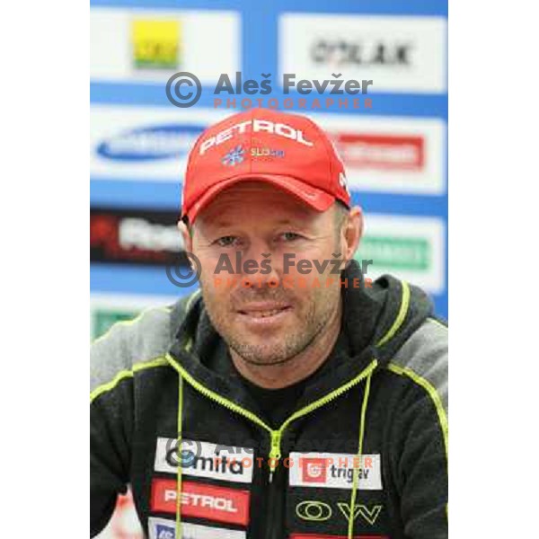 Coach Uros Velepec at press conference after World Biathlon Championships 2013 in Ljubljana,Slovenia on February 18, 2013 
