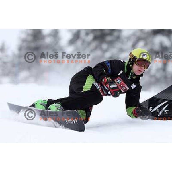 Crt Ivkovic of Slovenia in action during FIS Snowboard World Cup in Parallel Giant Slalom at Rogla, Slovenia on February 8, 2013 