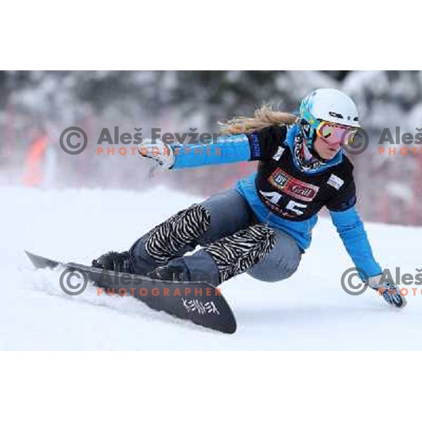 Patricija Mastnak of Slovenia in action during FIS Snowboard World Cup in Parallel Giant Slalom at Rogla, Slovenia on February 8, 2013 