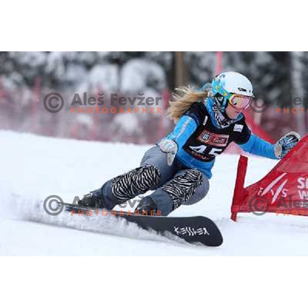 Patricija Mastnak of Slovenia in action during FIS Snowboard World Cup in Parallel Giant Slalom at Rogla, Slovenia on February 8, 2013 