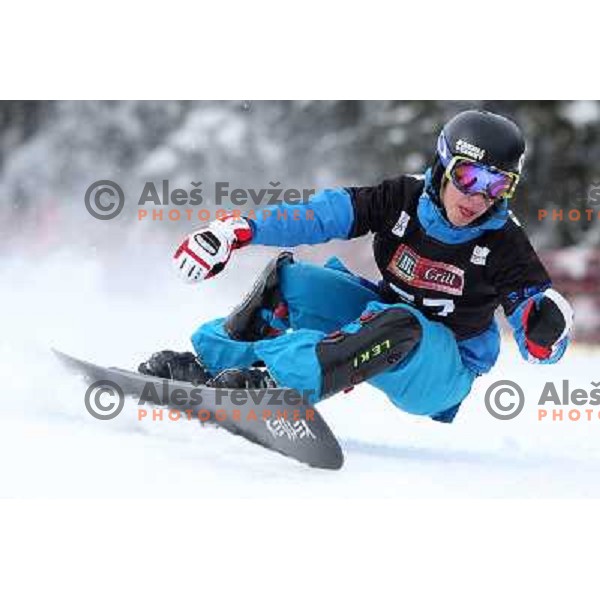 Jure Retuznik of Slovenia in action during FIS Snowboard World Cup in Parallel Giant Slalom at Rogla, Slovenia on February 8, 2013 