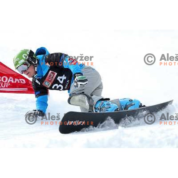 Tim Mastnak of Slovenia in action during FIS Snowboard World Cup in Parallel Giant Slalom at Rogla, Slovenia on February 8, 2013 