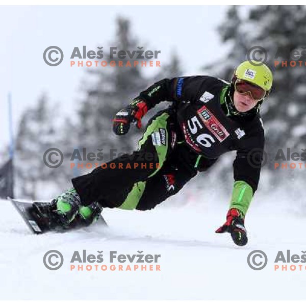 Crt Ivkovic of Slovenia in action during FIS Snowboard World Cup in Parallel Giant Slalom at Rogla, Slovenia on February 8, 2013 